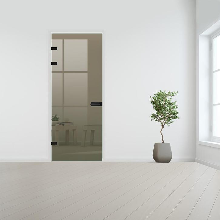 Glazen binnendeur XL voor stomp kozijn zwart beslag-Brons ge, Doe-het-zelf en Bouw, Glas en Ramen, Nieuw, Verzenden