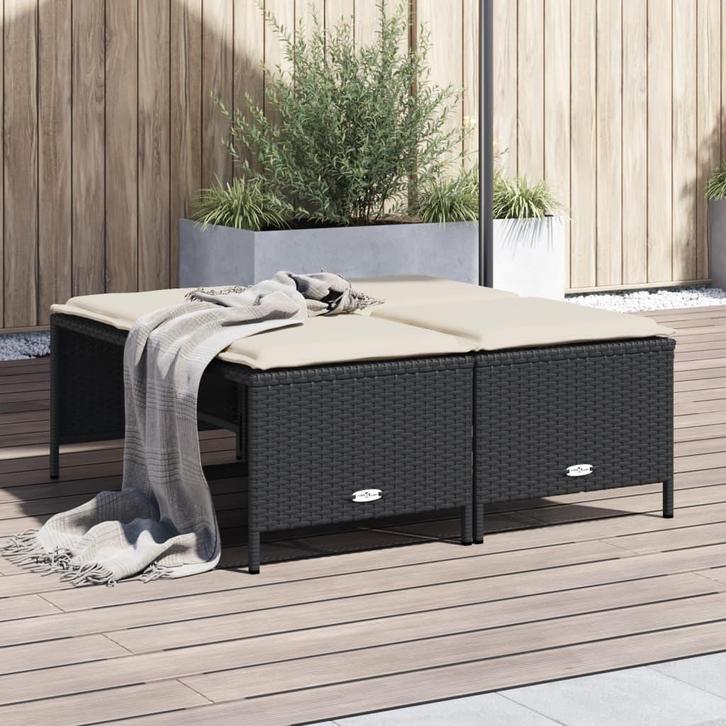 vidaXL Tuinkrukken met kussens 4 st poly rattan zwart, Tuin en Terras, Tuinsets en Loungesets, Nieuw, Verzenden