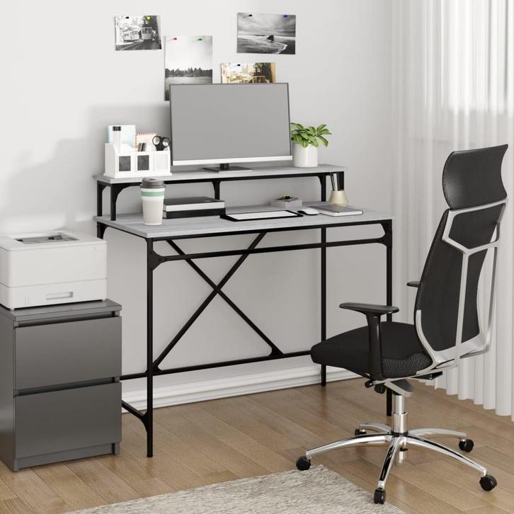 vidaXL Bureau 100x50x90 cm bewerkt hout en ijzer grijs, Huis en Inrichting, Bureaus, Nieuw, Verzenden
