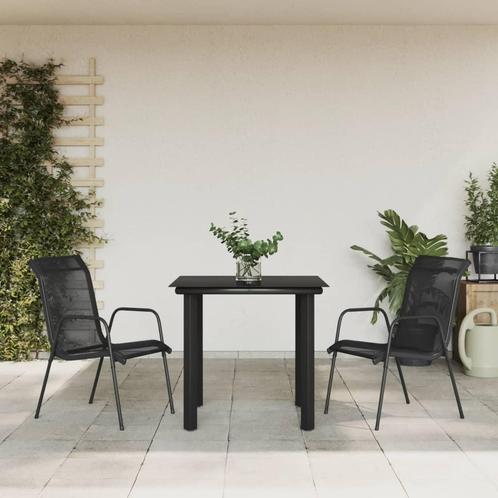 vidaXL 3-delige Tuinset textileen en staal zwart, Tuin en Terras, Tuinsets en Loungesets, Tuinset, Nieuw, Verzenden
