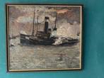 Hollandse School (XX) - Stoomboten in de haven, Antiek en Kunst, Kunst | Schilderijen | Klassiek
