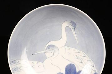 Stunning nabeshima bowl with cranes and young pine tree