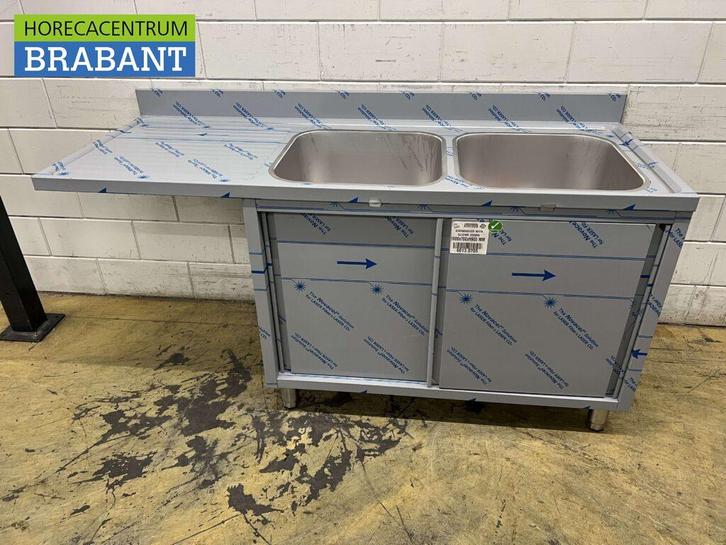 RVS Spoeltafel dubbele spoelbakken schuifdeuren Premium-line, Zakelijke goederen, Horeca | Meubilair en Inrichting, Ophalen of Verzenden