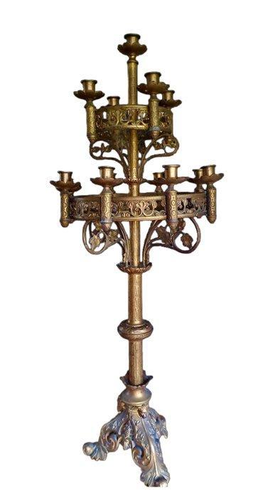 Kandelaar - Koper - Neo Gotische Kerkkandelaar - 100 cm, Antiek en Kunst, Kunst | Niet-Westerse kunst