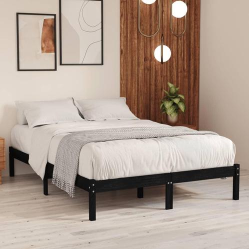 vidaXL Cadre de lit Noir Bois massif 120x190 cm Petit, Maison & Meubles, Chambre à coucher | Lits, Neuf, Envoi