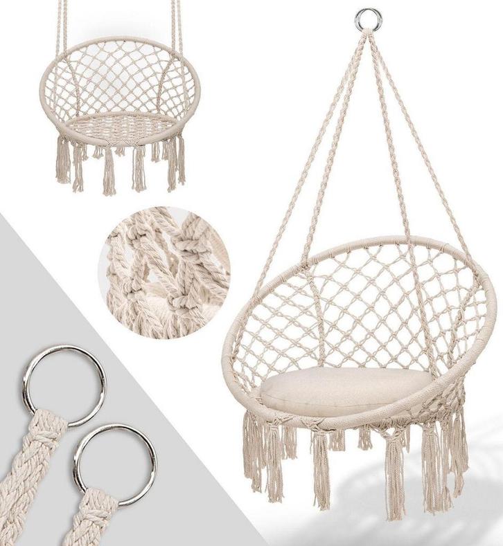 Tillvex® Hangstoel - Binnen & Buiten - Tot 150kg - Beige, Tuin en Terras, Overige Tuin en Terras, Verzenden