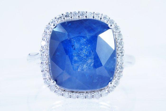 Zonder minimumprijs - Ring Platina - 15.33ct. tw. Saffier -, Handtassen en Accessoires, Ringen