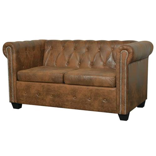 vidaXL Chesterfield bank 2-zits kunstleer bruin, Huis en Inrichting, Zetels | Zetels, Nieuw, Verzenden