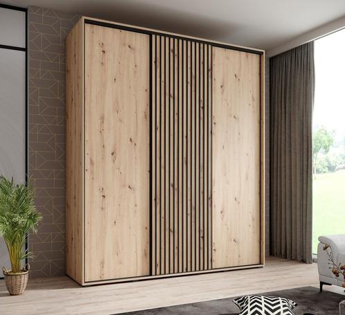 Kledingkast 200cm Eiken Schuifdeuren Latjes - Garderobekast, Huis en Inrichting, Kasten | Overige, Nieuw, Verzenden