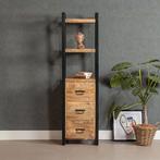 Boekenkast Mangohout Britt Smal Met Lades 200, Huis en Inrichting, Nieuw, 50 tot 100 cm, Industriële meubels, 25 tot 50 cm