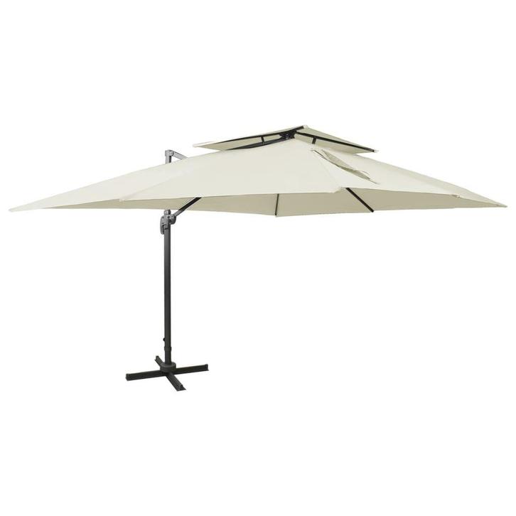 Grote Parasol 4x3m Zandkleur | OP = OP | retourkoopje!, Tuin en Terras, Parasols, 3 tot 4 meter, Nieuw, Zweefparasol, Verzenden
