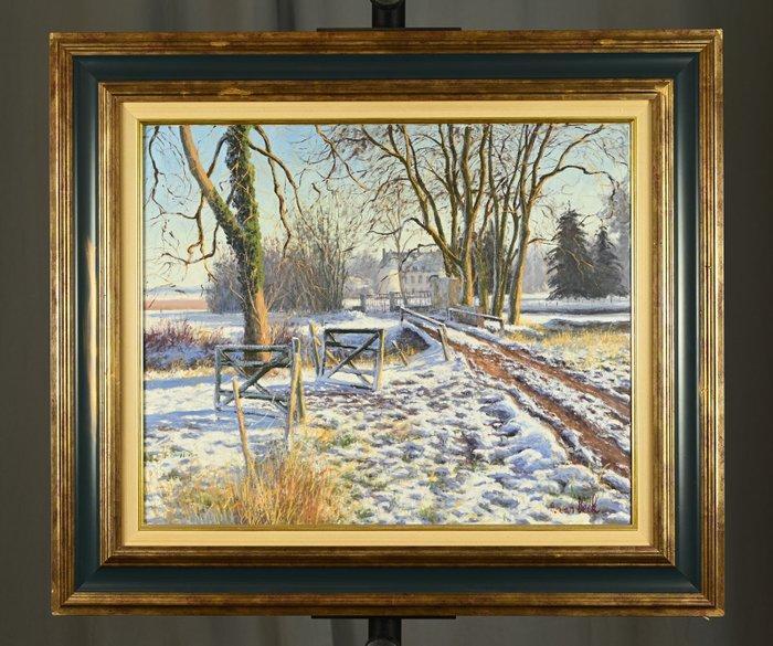 André Van Beek ( né en 1947) - Château de Bertichères, hiver, Antiquités & Art, Art | Peinture | Classique