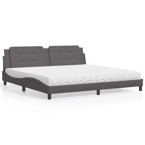 vidaXL Bed met matras kunstleer grijs 200x200 cm, Huis en Inrichting, Slaapkamer | Bedden, Nieuw, Verzenden