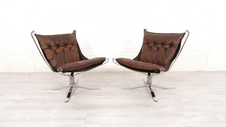 2 x vintage fauteuil | Falcon | Sigurd Ressell | Leer, Huis en Inrichting, Fauteuils, Ophalen of Verzenden