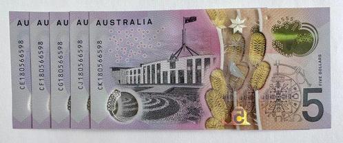 Australië. - 5 x 5 Dollars 2018 - Pick 62 - all with same, Postzegels en Munten, Munten | Nederland