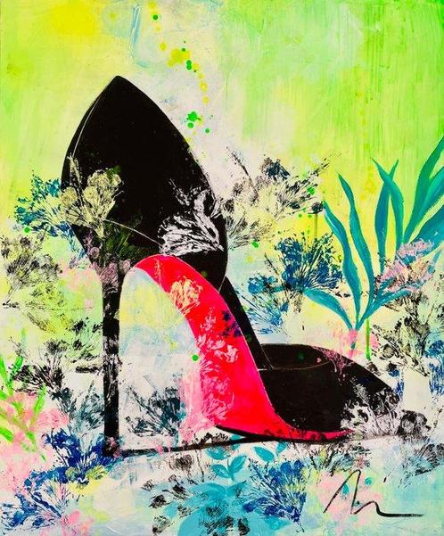 Natalia Revelles - Bird among flowers, Antiek en Kunst, Kunst | Schilderijen | Modern
