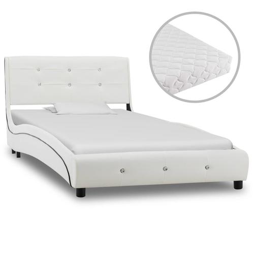 vidaXL Bed met matras kunstleer wit 90x200 cm, Huis en Inrichting, Slaapkamer | Bedden, Nieuw, Verzenden