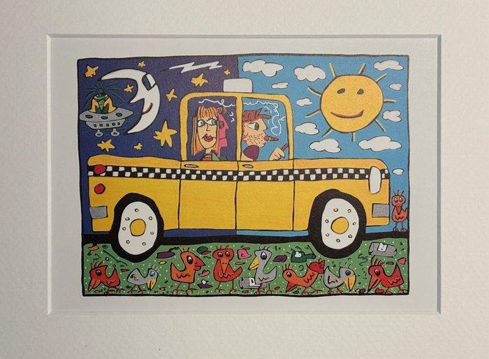 James Rizzi (1950-2011) - A Taxi And Some Pigeons, Antiek en Kunst, Kunst | Schilderijen | Modern