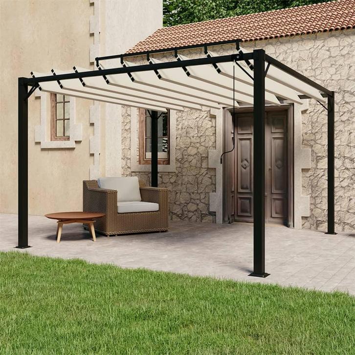 vidaXL Prieel met lamellendak 3x3 m stof en aluminium, Jardin & Terrasse, Tonnelles, Envoi