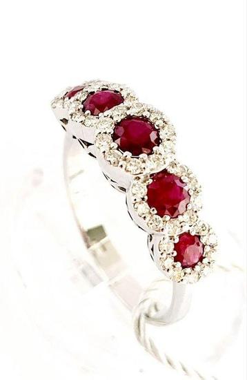 Bague Platine - 2.80ct. tw. Rubis - Diamant - Fait en Italie