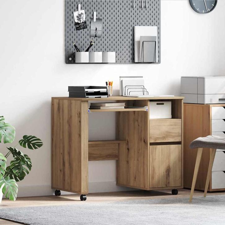 vidaXL Bureau met Wielen artisanaal eikenkleurig 91 x 50 x, Huis en Inrichting, Bureaus, Nieuw, Verzenden