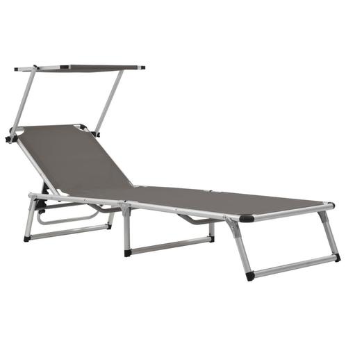 vidaXL Chaise longue pliable avec toit aluminium et, Jardin & Terrasse, Chaises longues, Neuf, Envoi