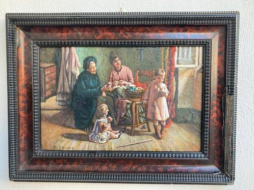 Salvatore Gabriele Sbarra (XX) - Interno familiare casa, Antiek en Kunst, Kunst | Schilderijen | Klassiek