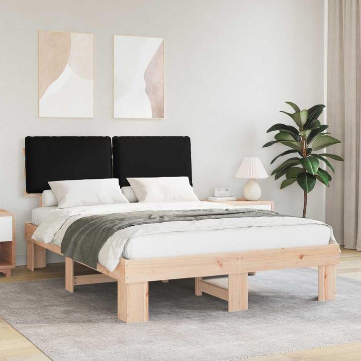 vidaXL Bedframe met Gevoerde Hoofdbord Zwart 140 x 190 cm, Huis en Inrichting, Slaapkamer | Bedden, Nieuw, Verzenden
