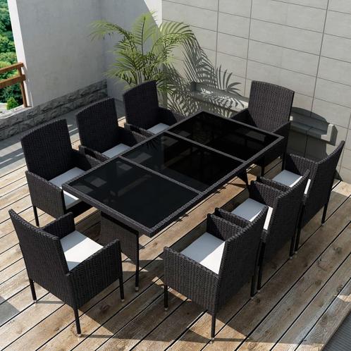 vidaXL 9-delige Tuinset met kussens poly rattan zwart, Tuin en Terras, Tuinsets en Loungesets, Tuinset, Nieuw, Verzenden