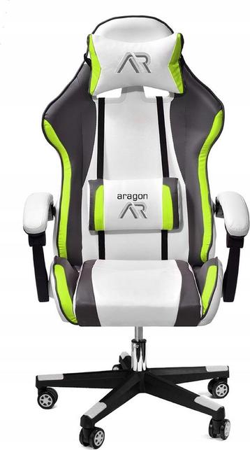 Ergonomische gamestoel wit-grijs-limoen met nek- en rugon..., Huis en Inrichting, Bureaustoelen, Ophalen of Verzenden, Nieuw