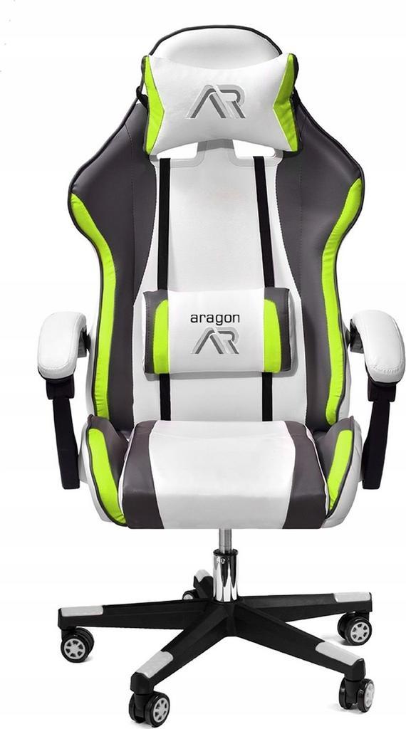 Ergonomische gamestoel wit-grijs-limoen met nek- en rugon..., Huis en Inrichting, Bureaustoelen, Nieuw, Ophalen of Verzenden
