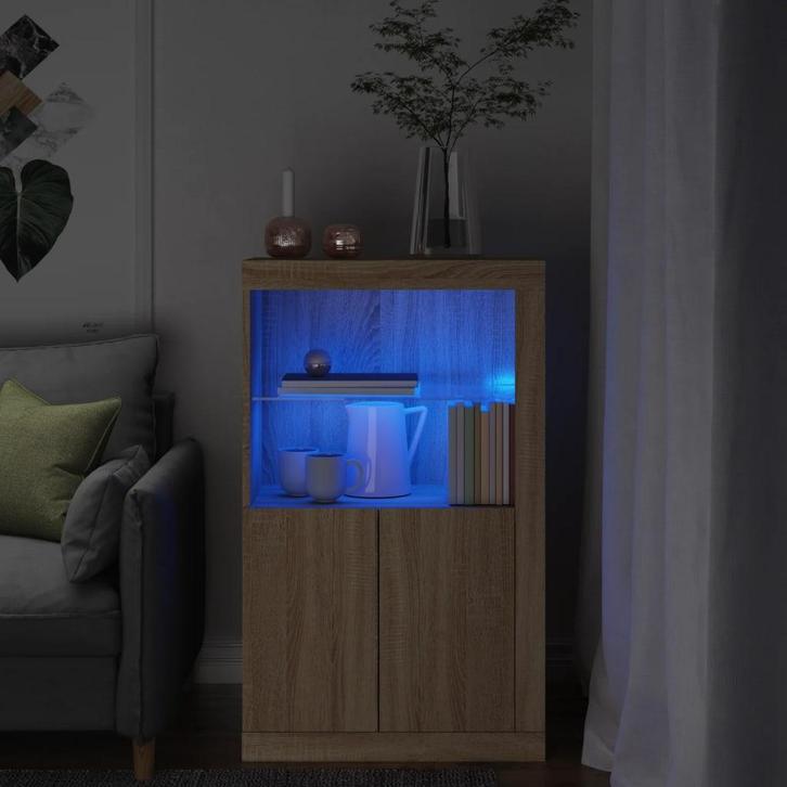 vidaXL Bijzetkast met LED-verlichting bewerkt hout sonoma, Huis en Inrichting, Kasten | Overige, Nieuw, Verzenden