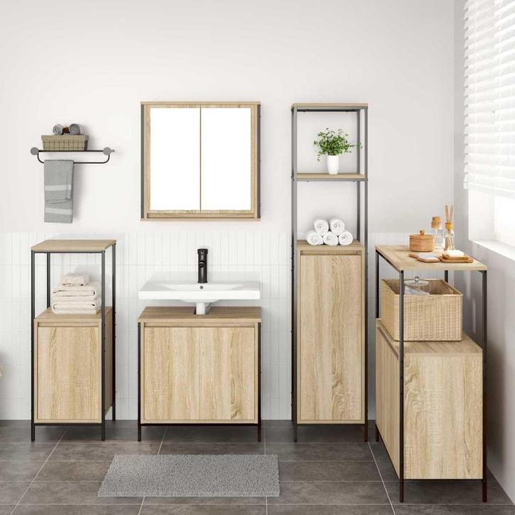 vidaXL Badkamermeubel Set 5 pcs Sonoma eiken en zwart 36 x, Huis en Inrichting, Tafels | Kaptafels, Nieuw, Verzenden