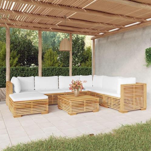 vidaXL Salon de jardin 8 pcs avec coussins Bois de teck, Jardin & Terrasse, Ensembles de jardin, Salons de jardin, Neuf, Envoi