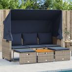 vidaXL Tuinbank 3-zits met luifel en krukken grijs polyrotan, Tuin en Terras, Tuinsets en Loungesets, Verzenden, Nieuw