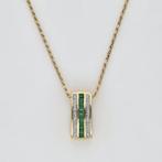 Ketting met hanger - 14 karaat Geel goud Smaragd - Diamant, Handtassen en Accessoires, Antieke sieraden