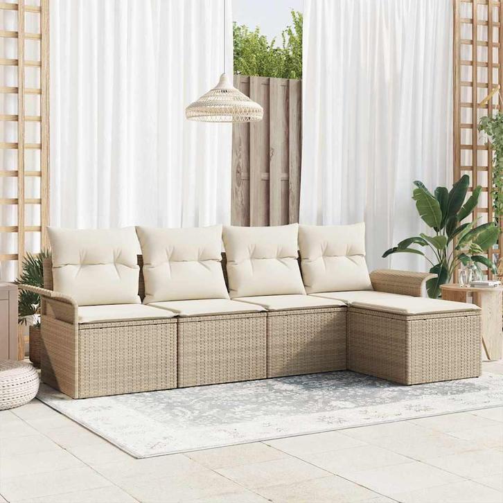 vidaXL Tuinbank Set met kussen met opslag 5 pcs Beige Poly, Tuin en Terras, Tuinsets en Loungesets, Nieuw, Verzenden