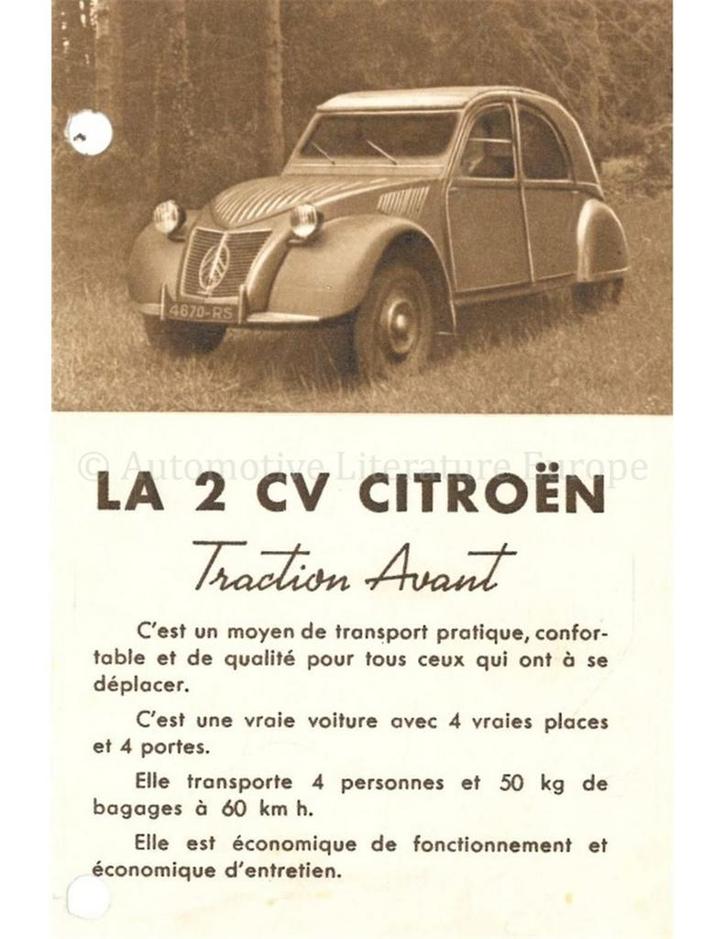 1950 CITROEN 2CV BROCHURE FRANS, Boeken, Auto's | Folders en Tijdschriften