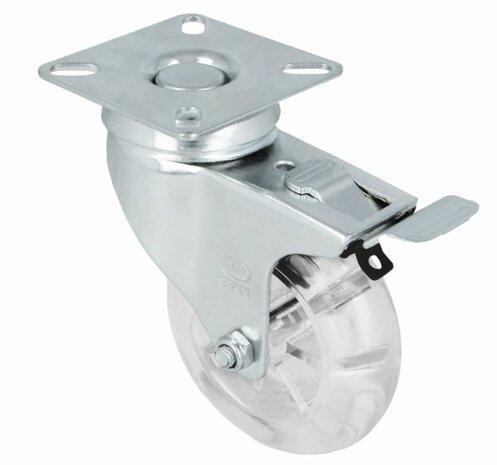 AMIG zwenkwiel transparant 50 mm met plaat en rem, Doe-het-zelf en Bouw, Zwenkwielen, Nieuw