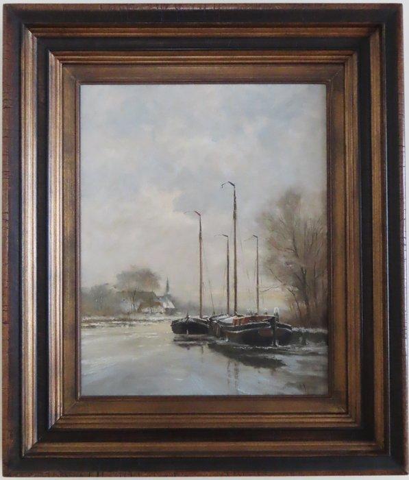 Frits Johan Goosen (1943) - Waterlandschap met schepen, Antiek en Kunst, Kunst | Schilderijen | Klassiek