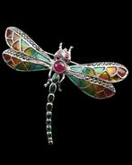Robijn - Zilver, Rubis - Libellule Broche Geest van de, Antiek en Kunst