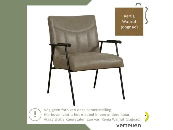 Leren fauteuil Beam - Kenia Walnut (cognac), Huis en Inrichting, Fauteuils, 50 tot 75 cm, 75 tot 100 cm, Nieuw, Leer, Ophalen of Verzenden