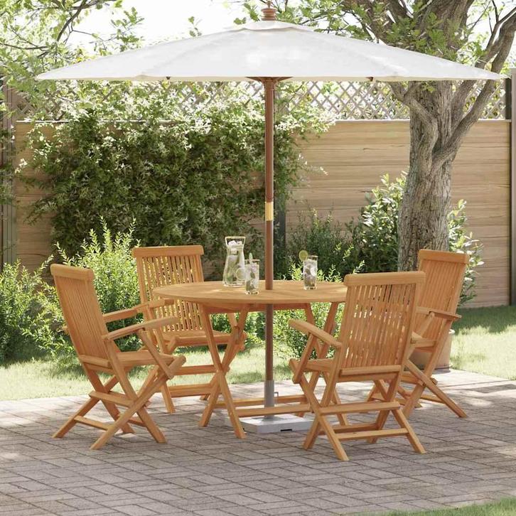 vidaXL Tuin Eettafel Set 5 pcs Bruin Massief teakhout, Tuin en Terras, Tuinsets en Loungesets, Nieuw, Verzenden
