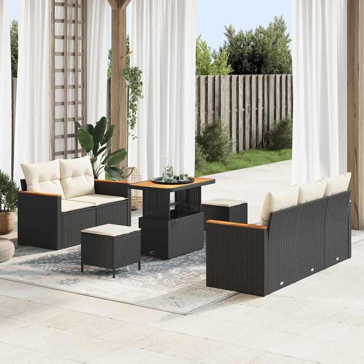 vidaXL Tuinbank Set met kussen met opslag Zwart Poly rattan, Jardin & Terrasse, Ensembles de jardin, Envoi