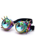 Goggles Steampunk Bril Spikes Oliekleurig Montuur Caleidosco, Ophalen of Verzenden