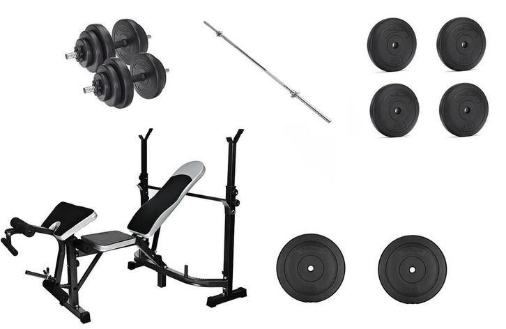 Fitness halterbank combinatie set - 60 kg schijven - 165..., Sport en Fitness, Fitnessmaterialen, Nieuw, Ophalen of Verzenden