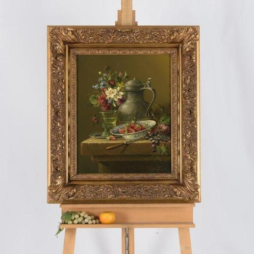 Thomas Heesakkers (1946) - Bloemen, kan en schaal met, Antiek en Kunst, Kunst | Schilderijen | Klassiek