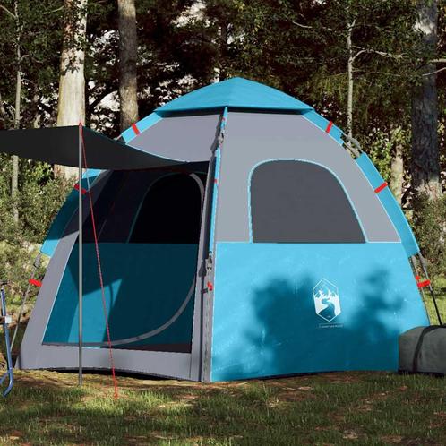 vidaXL Kampeertent 4-persoons snelontgrendeling blauw, Caravans en Kamperen, Tenten, Nieuw, Verzenden