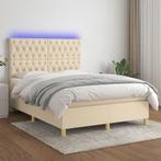 vidaXL Boxspring met matras en LED stof crèmekleurig 140x200, Huis en Inrichting, Slaapkamer | Bedden, Verzenden, Nieuw