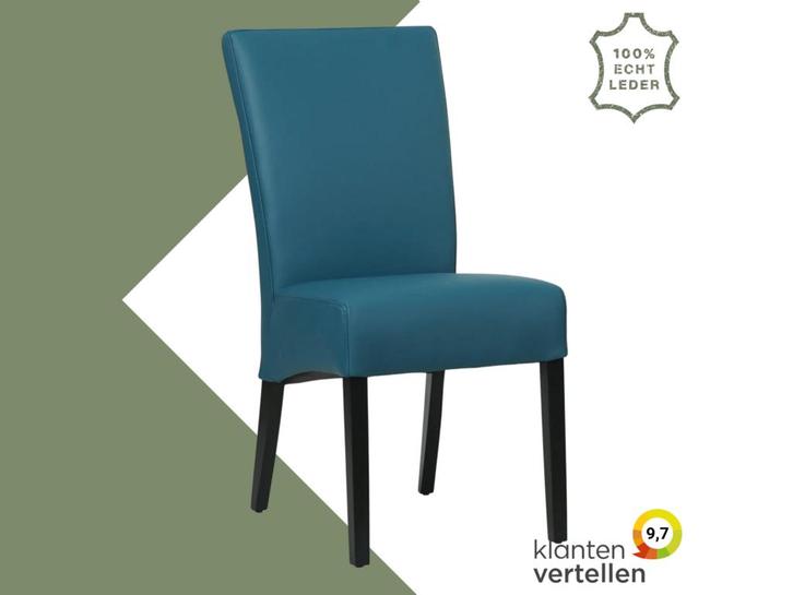 Leren eetkamerstoel Just - Hermes Turquoise (blauw) - Poten, Huis en Inrichting, Stoelen, Blauw, Eén, Nieuw, Leer, Ophalen of Verzenden